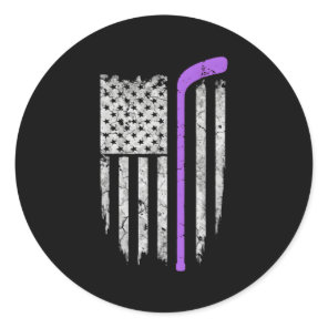 Hockey Fight Cancer American Flag Classic Round Sticker