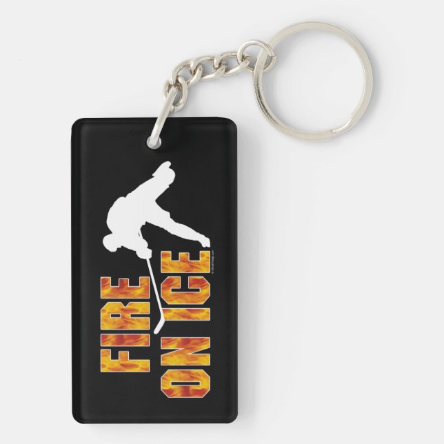 Hockey Fire On Ice Keychain (Back)