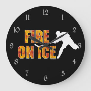 Hockey Fire On Ice Large Clock
