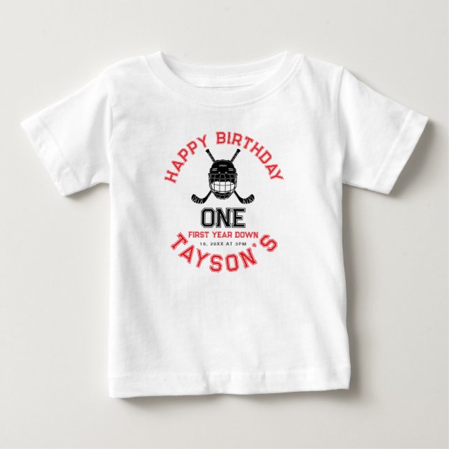 Hockey First Year Down 1st birthday  Baby T-Shirt (Front)