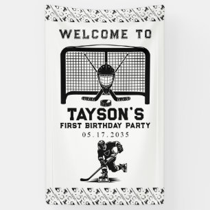 Hockey First Year Down 1st Birthday  Banner