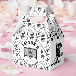 Hockey First Year Down 1st Birthday Favor Boxes