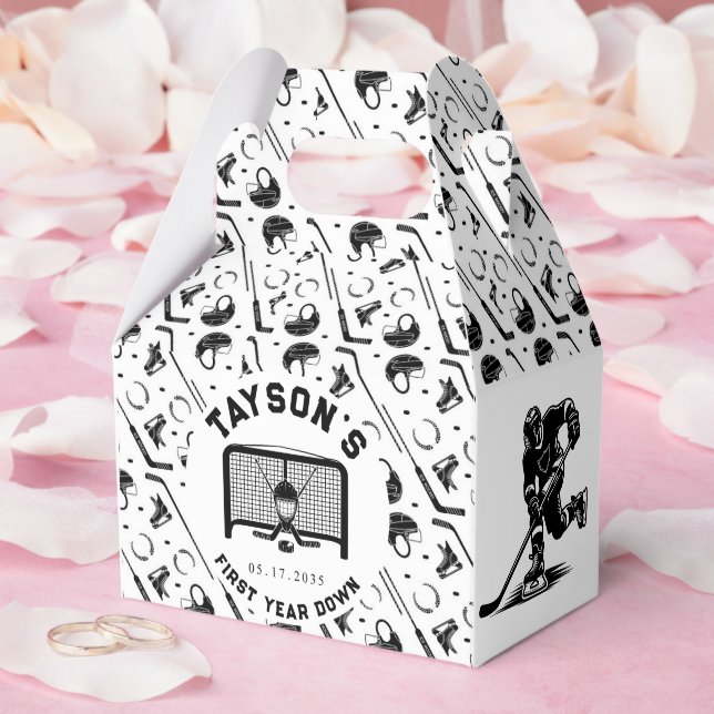 Hockey First Year Down 1st Birthday Favor Boxes (Wedding)