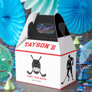Hockey First Year Down 1st birthday Favor Boxes