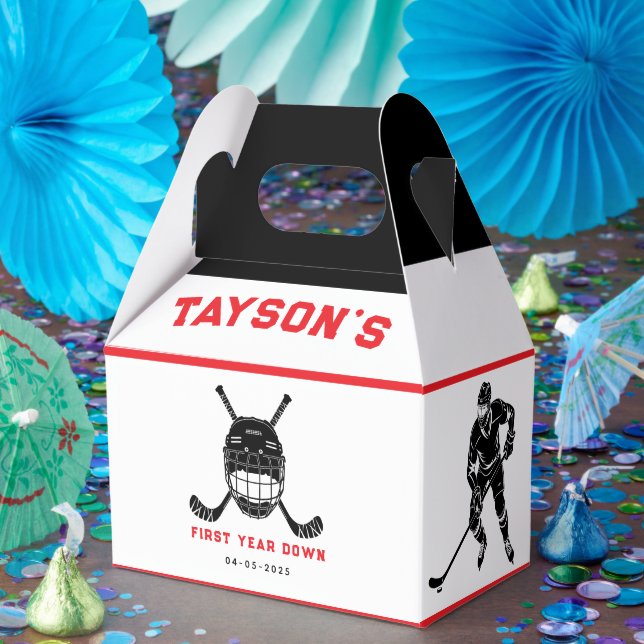 Hockey First Year Down 1st birthday Favor Boxes (Party)