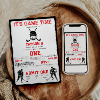 Hockey First Year Down – 1st Birthday  Invitation