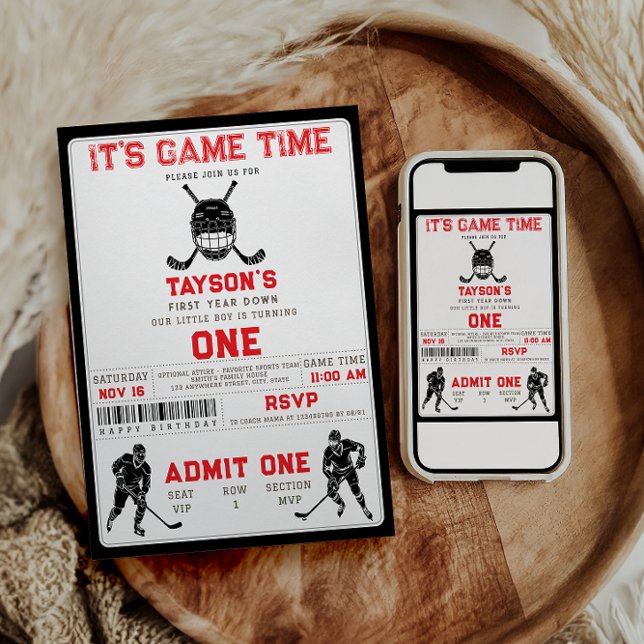 Hockey First Year Down – 1st Birthday  Invitation (Creator Uploaded)