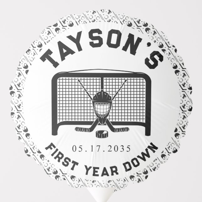 Hockey First Year Down 1st Birthday Paper Balloon (Front)