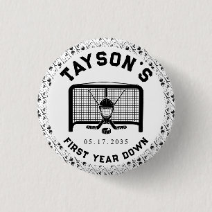 Hockey First Year Down 1st Birthday Paper Button