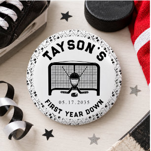 Hockey First Year Down 1st Birthday Paper Button