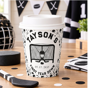 Hockey First Year Down 1st Birthday Paper Cups