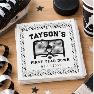 Hockey First Year Down 1st Birthday Paper Napkins