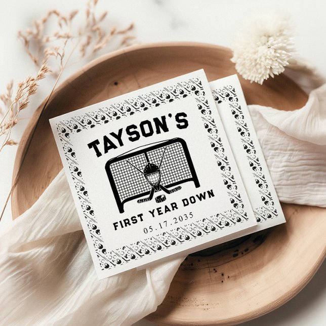 Hockey First Year Down 1st Birthday Paper Napkins (Creator Uploaded)