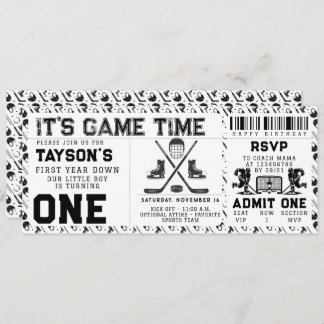 Hockey First Year Down 1st Birthday Ticket Invitation