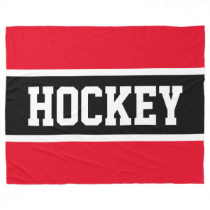 HOCKEY Fun Athletic Bright Red White Black Stripes Fleece Blanket