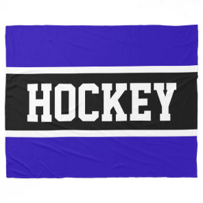 HOCKEY Fun Athletic Royal Blue Black White Stripes Fleece Blanket