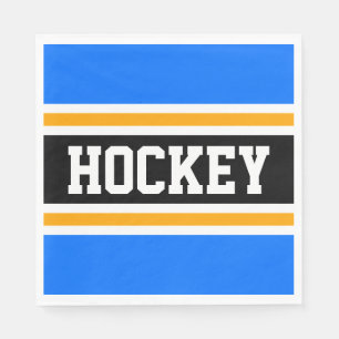 HOCKEY Fun Bold Bright Blue Black Orange Stripes Napkins