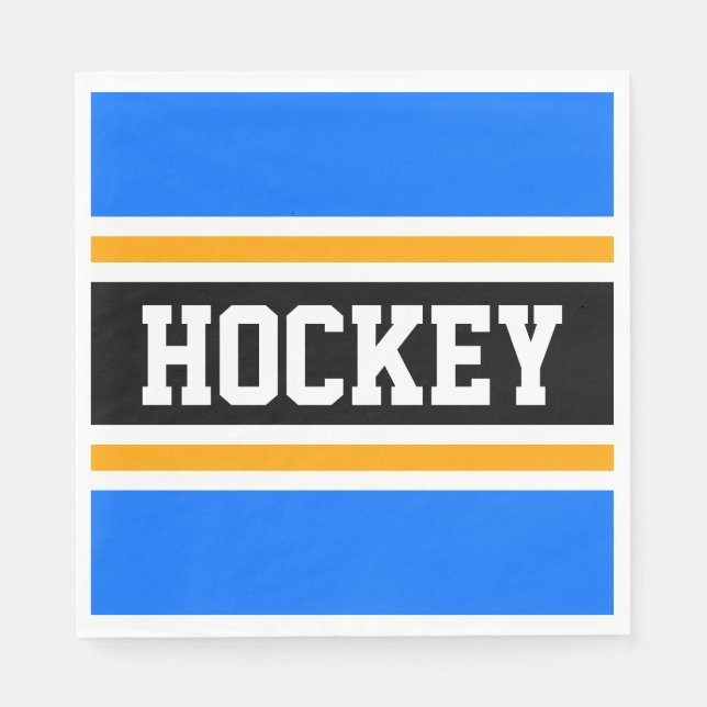 HOCKEY Fun Bold Bright Blue Black Orange Stripes Napkins (Front)
