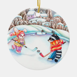 Hockey Fun Ceramic Ornament