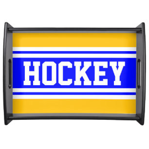 HOCKEY Fun Royal Blue Yellow Orange White Stripes Serving Tray