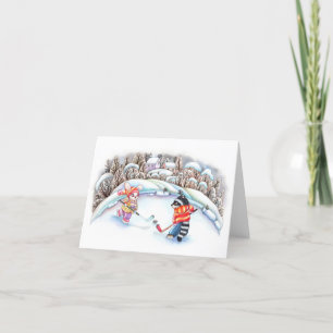 Hockey Fun Winter Holiday Joy Letterpress Thank You Card