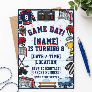 Hockey Game Day 8th Birthday Boys Ice Hockey Party Invitation