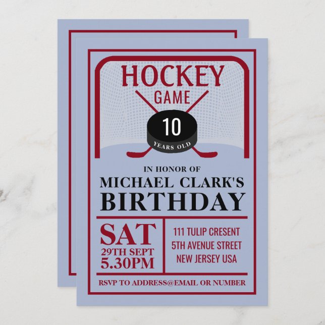 Hockey Game, Net Puck and Sticks, Birthday Party Invitation (Front/Back)
