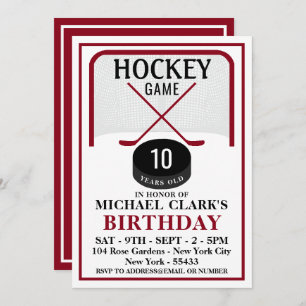 Hockey Game, Net Puck and Sticks, Birthday Party Invitation
