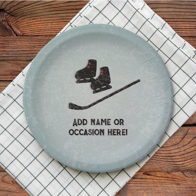 Hockey Gear - black on ice gray - male celebration Paper Plates (Creator Uploaded)