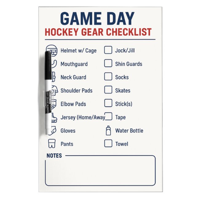 Hockey Gear Checklist – Dry Erase Whiteboard (Front)