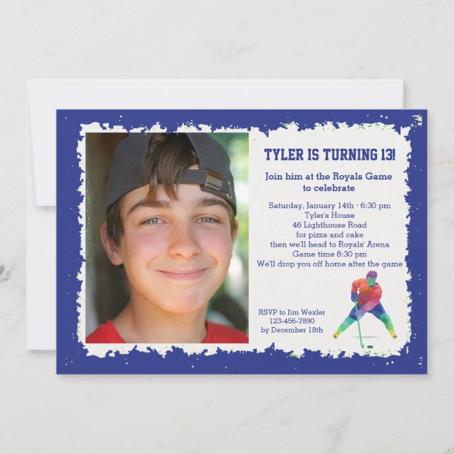 Hockey Geometrics Photo Invitation (Front)