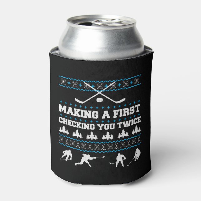 Hockey Gift xmas Christmas Ugly Sweatshirt Sport Can Cooler (Can Front)