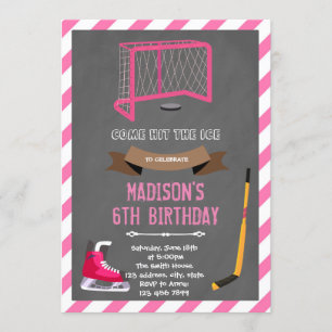 Hockey girl birthday theme party invitation
