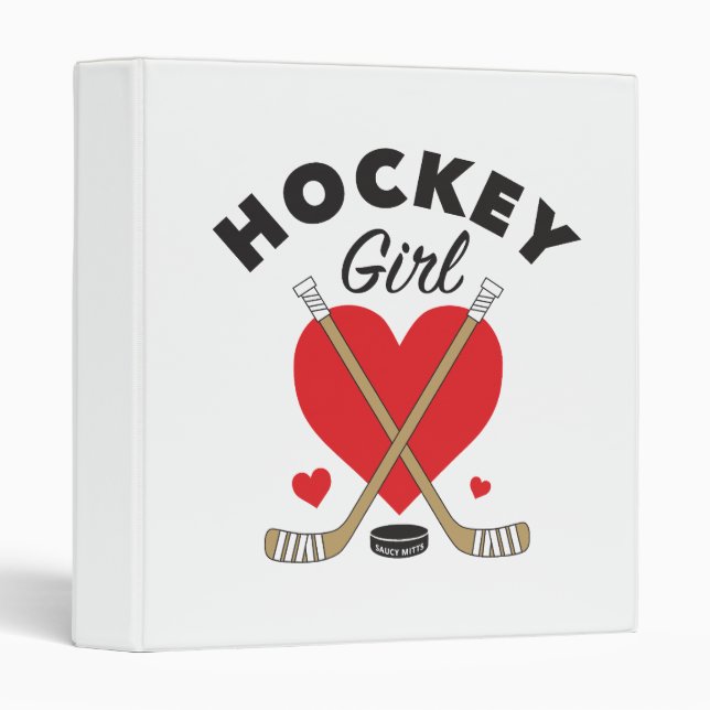 Hockey Girl Love Heart Hockey Sticks School 3 Ring Binder (Front/Spine)