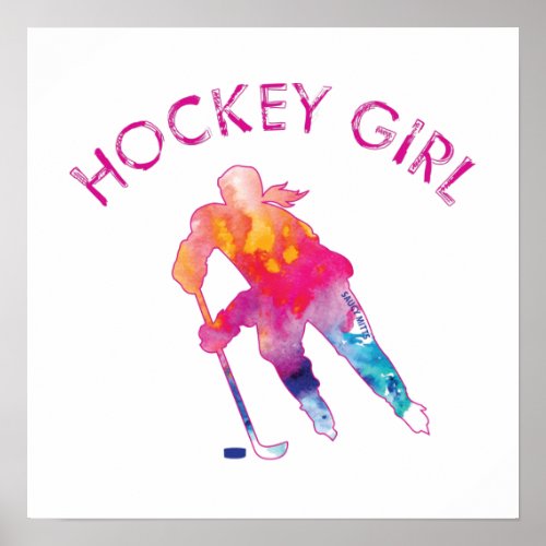 Hockey Girl Player Watercolor Pink Girls Poster