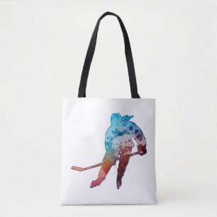 Hockey Girl Skater Silhouette Watercolor Tote Bag