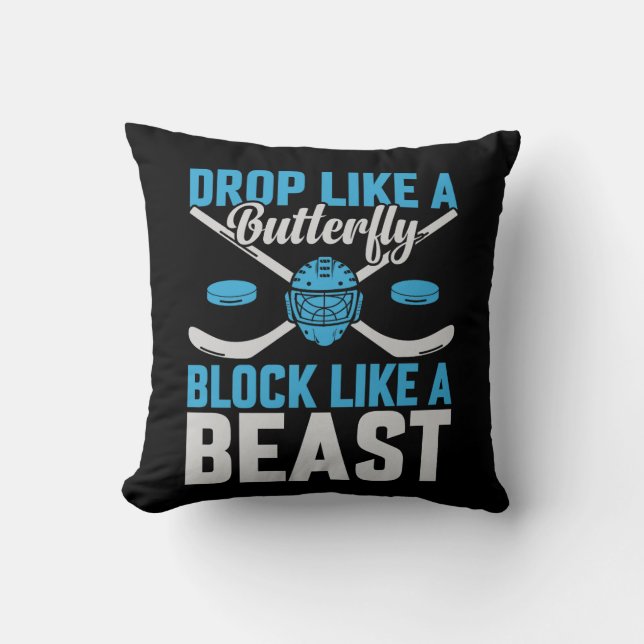 Hockey Goal Block Like a Beast Throw Pillow (Front)