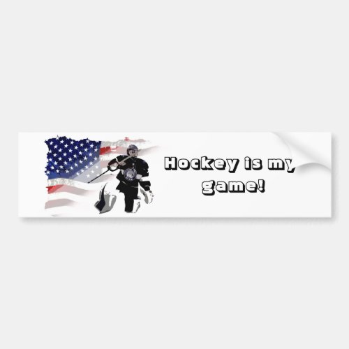 Hockey Goalie and US Flag  Car   Bumper Sticker