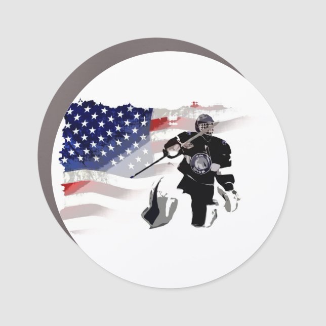 Hockey Goalie and US Flag  Car  Magnet (Front)