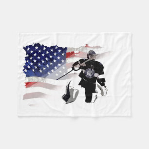 Hockey Goalie and US Flag Fleece Blanket