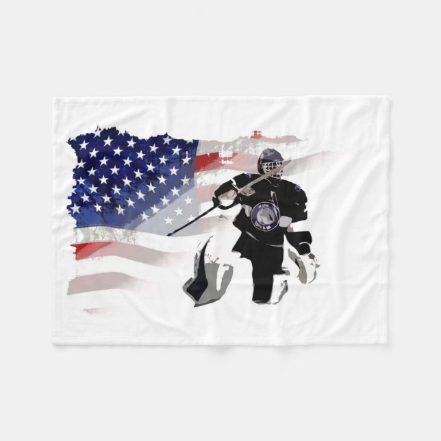 Hockey Goalie and US Flag  Fleece Blanket (Front (Horizontal))