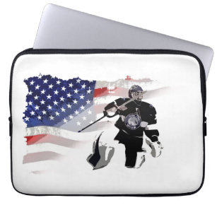 Hockey Goalie and US Flag  Laptop Sleeve