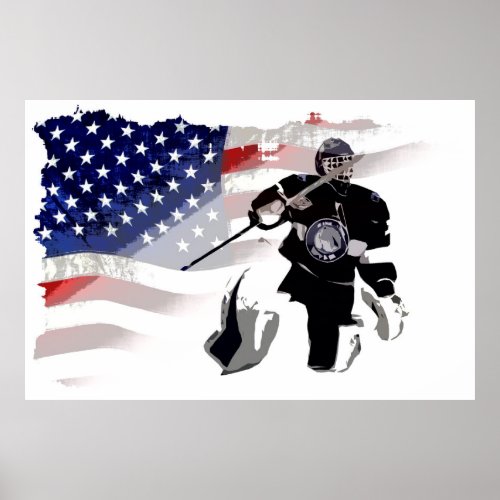 Hockey Goalie and US Flag  Poster