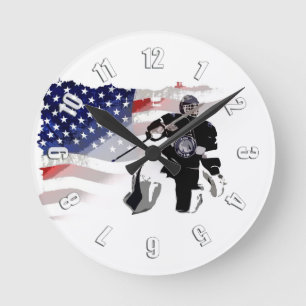 Hockey Goalie and US Flag Round Clock