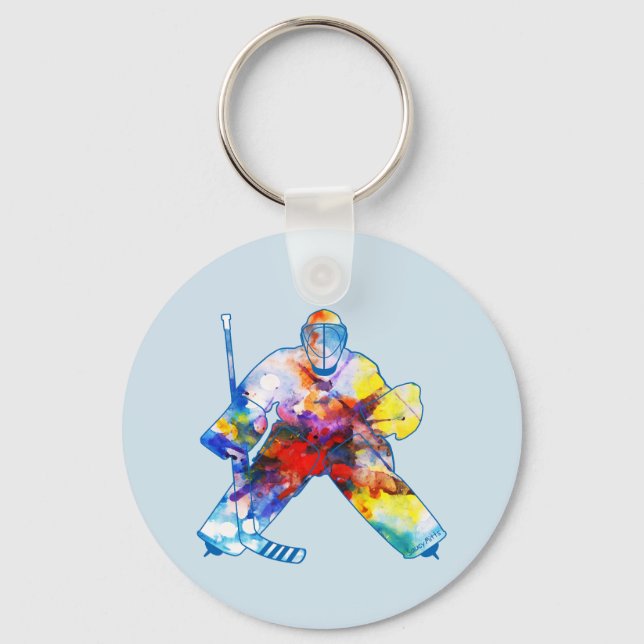Hockey Goalie Bring It Watercolor Water Color Keychain (Front)