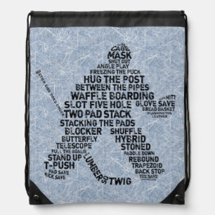 Hockey Goalie Calligram Drawstring Backpack Bag