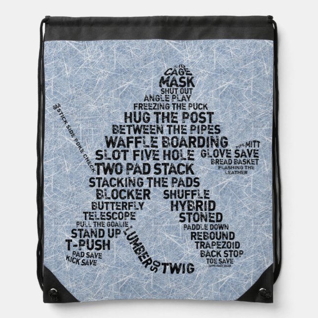 Hockey Goalie Calligram Drawstring Backpack Bag (Front)