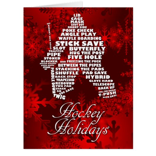 Hockey Goalie Calligram Word Art Christmas Card (Front)