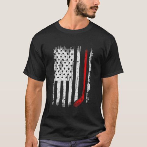 Hockey Goalie Design USA Flag Hockey Stick Ice Hoc T_Shirt