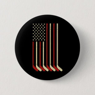 Hockey Goalie Gift Usa Flag Hockey Stick Ice Hocke Button